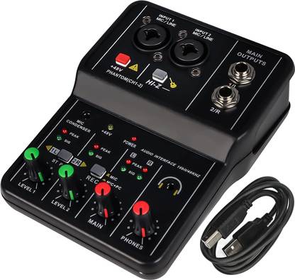 Mocking Bird Professional Audio Mixer- 2 Channel Mixer with Phantom Power Supply for Karaoke Digital Sound Mixer