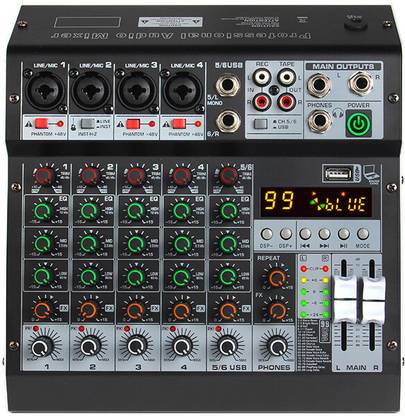 Da.Beatz. TP-6M 6 Channel Audio Mixer XLR/TRS USB BT 48V Phantom 99 DSP FX Aux Output Digital Sound Mixer