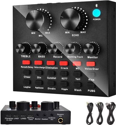 IMAGINEA V8 Sound Card for Live Streaming, Audio Amplifier Voice Changer with Bluetooth Sound Effects Mixer Board Music Recording YouTube Podcast, 1200mAh Digital Volume Mixer with Audio Interface Digital Sound Mixer