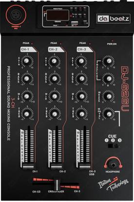 Da.Beatz. Professional 3-Channel mixer DJ-626U Sound Mixer & Dj mixer,Dj machine USB, BT Digital Sound Mixer