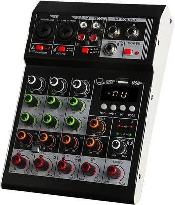 Adiohub Professional Audio Mixer, Sound Board Console System, 4 Channel USB Bluetooth Powered Sound Mixer