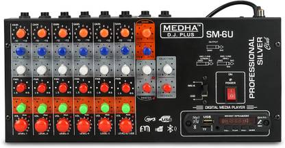 MEDHA D.J. PLUS Profressional SM-6U with built in USB Media Player 6 Channel Sterio Echo Analog Sound Mixer