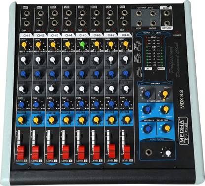 MEDHA D.J. PLUS MDX8.2 PROFESSIONAL 8 CHANNEL AUDIO MIXER WITH ECHO FOR PARTY & OTHER OCCASIONS Analog Sound Mixer