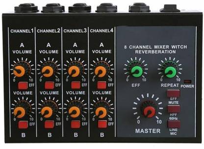 KH 8 Channel Mini Portable Audio Sound Mixer DJ (Mono 8 Channel/Stereo 4 Channel) Powered Sound Mixer