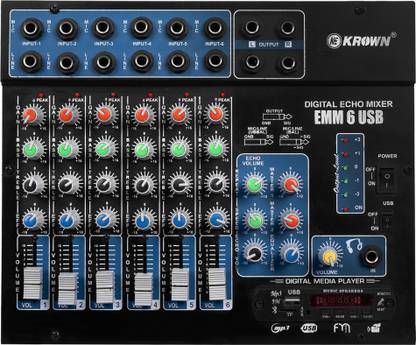 KROWN EMM6U - wireless & USB Audio Mixer with TF Card Slot Analog Sound Mixer