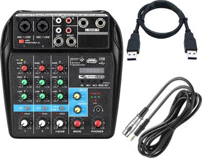 IMAGINEA 5V Professional USB Audio Mixer Sound Board Console System with XLR Cable Interface 4 Channel Digital Sound Mixing Console System Audio Interface with USB Bluetooth MP3 Computer Input 48V Phantom Power Digital Sound Mixer