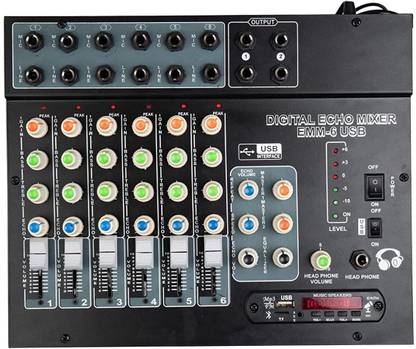 sriaarnika 6-Channel Stereo Echo DJ Sound Mixer with USB and Bluetooth Digital Sound Mixer