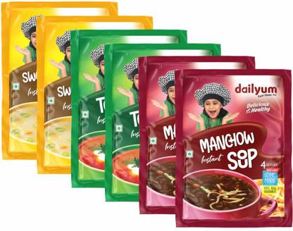 dailyum Soup Combo|2 Manchow 50g|2 Tomato 50g|2 SweetCorn 50g|Natural|No-MSG