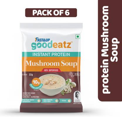 FAST&UP GoodEatz Mushroom Soup - Vegan Instant Soup with 10g Plant Protein (6 x 22g)