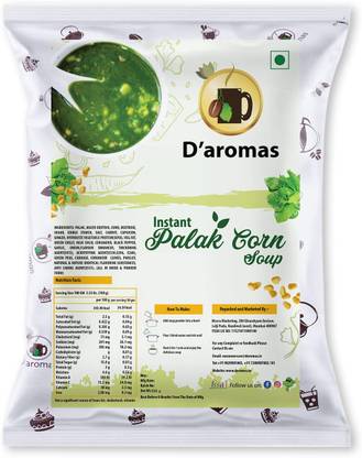 D'aromas Palak Corn Soup Premix 1.5kg Instant 100% Veg Soup Premix, Ready To Serve