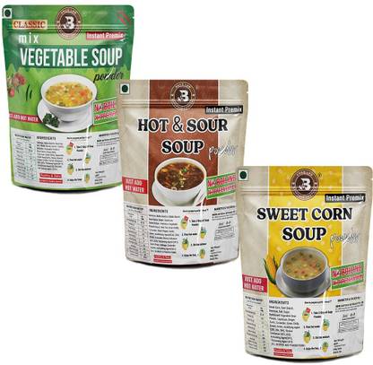 Brew Lab Soup Combo of Mix Veg+Hot & Sour Soup+Sweet Corn Soup Powder Mix Instant Premix