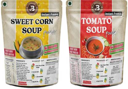 Brew Lab Soup Combo Of Sweet Corn & Tomato Soup Powder Suitable For Vending Machine-50gX2