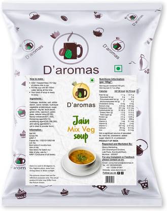 D'aromas No Onion No Garlic Mix Veg Soup Powder 500g|Jain Soup Premix