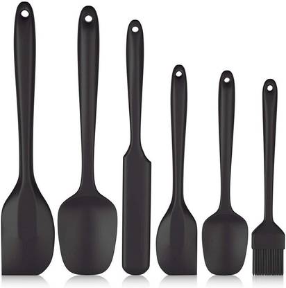 ZUCLLIN Heat-Resistant Baking Spoon Spatula - Seamless One-Piece Design Easy to Clean Non-Stick Silicone Rubber with Stainless Steel Core (Black) Non-Stick Spatula
