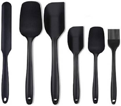 ZUCLLIN Heat-Resistant Rubber Baking Spoons/Brush Seamless One-Piece Design Nonstick Dishwasher Safe Kitchen Utensil Set (BLACK) Non-Stick Spatula