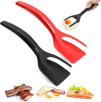 ZOMBULA Egg Flipper Spatula 2 in 1 Grip and Flip Spatula 9 cm Sandwich, Salad, Cake Tongs