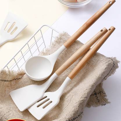 Ginoya Brothers Cooking Spatulas and Spoons, 3 Pack Heat Resistant Silicone Cooking Utensils Set Non-Stick Spatula