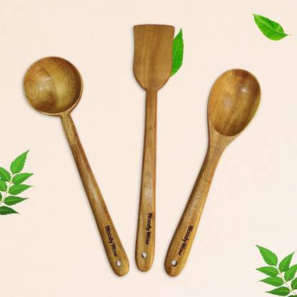 WOODYWOW Neem Wood Kitchen Utensils , Eco-Safe, Long-Lasting for Healthy Cooking Wooden Spatula