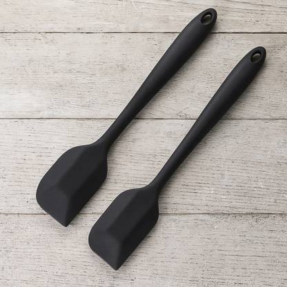 Baskety Silicone Non-Stick Heat Resistant Kitchen Utensil| Spatula Big 27cm |Set of 2 Spoon BLACK Non-Stick Spatula