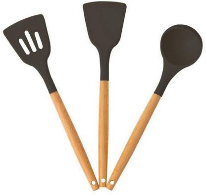PBKN Wooden, Silicone Serving Spoon Set