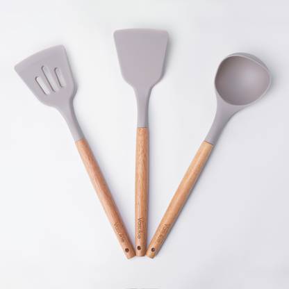 Vasukie Silicone Set With Wooden Handle forPan for Kitchen Non-Stick Spatula