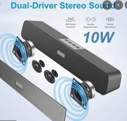 ZSIV Dj Bass Bar Studio Bluetooth Soundbar Moviebar Party Light With High Powerful Sound Quality With Powerful Bass D Card,Aux,Pendrive, ,Calling Supported Speaker Music has the power to invoke feel-good types of feelings in a person. You can experience these feelings by listening to songs from different regions and countries on this speaker. It is compact and lightweight. You can even wirelessly connect a compatible device to it via Bluetooth, and sink in the tunes of your favourite artists. You can also connect devices via the USB port and AUX port. To top it off, it also comes with an LED display. 10 W Bluetooth Laptop/Desktop Speaker