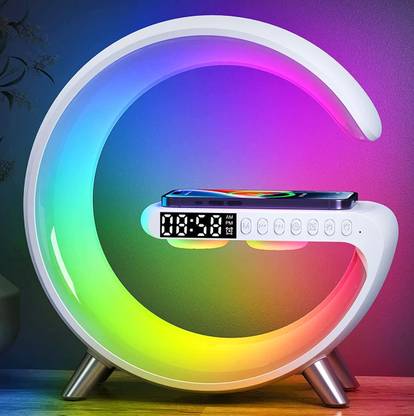 Harjio G Shape Bluetooth Speaker RGB Light & 15w Wireless Charger with Alarm Clock 5 W Bluetooth Party Speaker