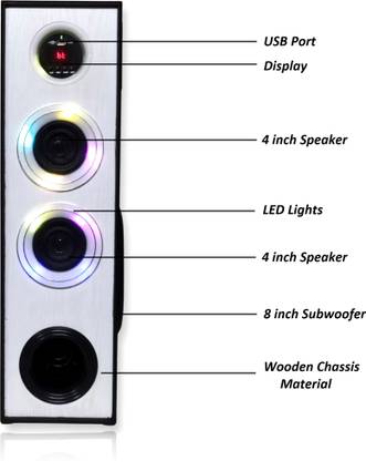 RZG FOUNDER D-5 LED Speaker 8 Inches Woofer With mic Support(H-70 Cm) 200 W Bluetooth Tower Speaker