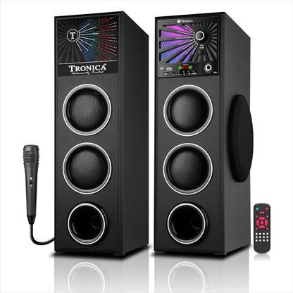 TRONICA Twin Tower Speaker with Remote & Wired Microphone,Mini SD Card/USB Support 80 W Bluetooth Tower Speaker