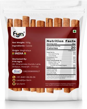 FYN Cassia Cinnamon / Dalchini Sticks (500g) - Strong Flavour & Aroma