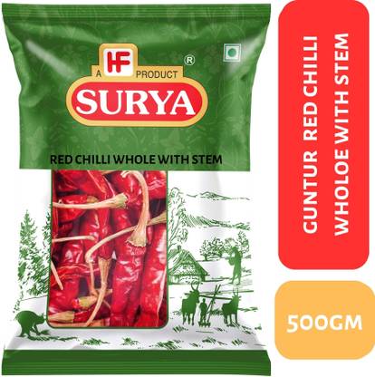 Surya 500gm Guntur Red Chilli (Lal Mirch) Whole With Stem