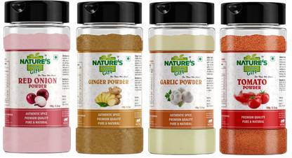 Nature's Precious Gift Onion Powder 100 gm, Ginger Powder (Adrak/Sunth) 100 gm, Garlic Powder 100 gm, Tomato Powder 100 gm - for Cooking & Seasoning, Pure & Natural Powder - [Super Saver Combo Pack]