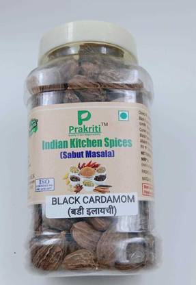 PRAKRITI Cardamom Black Whole Organic (Badi Elaichi, Sabut Elaichi) Grade-150 Gm
