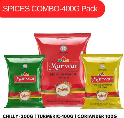 Marwar Red Chilli powder- 200g | Turmeric& Coriander Powder-100g Each | Combo Pack Of 3