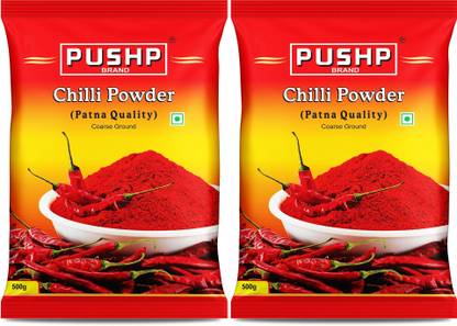 Pushp Brand Coarse Ground Red Chilli Powder (Patna Quality, Pouch Pack of 2, 500g in each pack)
