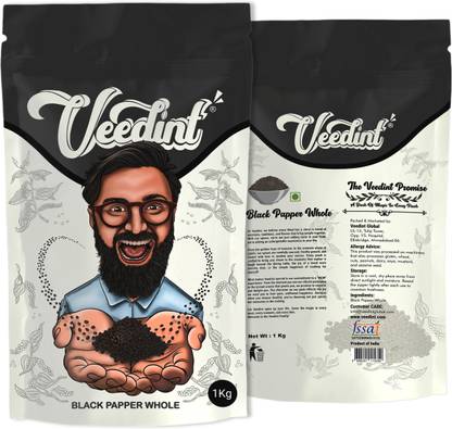 Veedint Black Pepper, 1 kg, Black Peppercorn, Kali Mirch, Whole, 100% Natural,