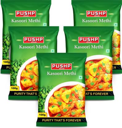 Pushp Brand Kasuri Methi Pouch (Pack of 5, 100g in each pack)