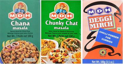 MDH Chana Masala & Deggi Masala & Chunky Chat Masala Combo (100Gm Each)