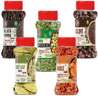 Brew Lab Combo of BlackPepper-100g + Cardamom-80g + Cloves-100g + Bayleaf-50g + Mace-70g