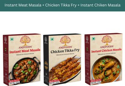 amjfoods Pack of 3 Instant chicken masala,instant meat masala,chicken tikka fry