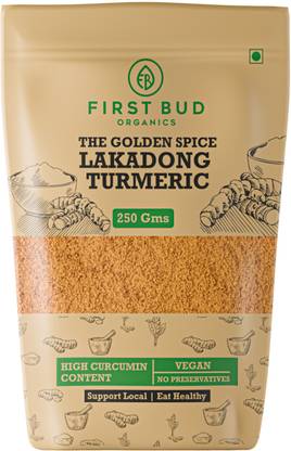 First Bud Organics Lakadong Turmeric Powder High Curcumin Content Sourced Jaintia Hills Meghalaya.