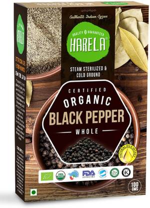 harela Organic Black Pepper Whole - Cold Ground & Steam Sterilized | Sabut Kali Mirch