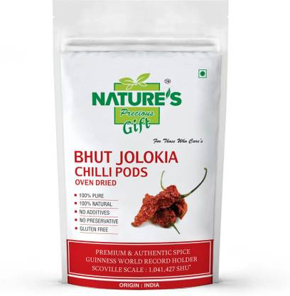 Nature's Precious Gift Bhut Jolokia / Ghost Pepper Chilli Pods (Oven Dried) - 100 GM