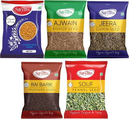 Sayyam Whole Spices Combo Pack - Ajwain, Cumin, Saunf, Methi, Rai Barik