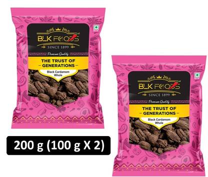 BLK FOODS Select Black Cardamom Whole (Badi Elaichi Sabut) 200g (2 X 100g)