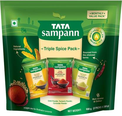 Tata Sampann Triple Spice Monthly Value Pack, Chilli, Turmeric & Coriander Powder, 200g Each  (3 x 200 g)