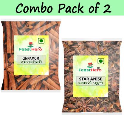 Feasthero Whole Spices Combo Pack of 2 |Cinnamon Stick & Star Anise 100g Each Packet|