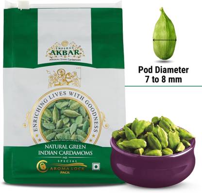 Emperor Akbar Alleppey Green Cardamom |Export Quality Choti Elaichi| Aroma-Lock pack (7-8mm)