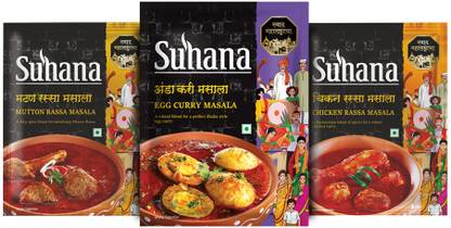 SUHANA Maharashtrian Masale 4 Egg Curry,4 Mutton Russa,4 Chicken Rassa-Pack of 12