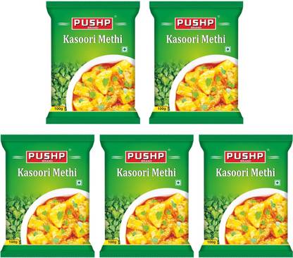 Pushp Brand Kasuri Methi Pouch (Pack of 5, 100g in each pack)